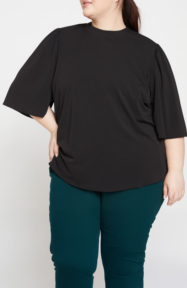 Universal Standard Flutter Sleeve Crepe Jersey Top, Main, color, Black