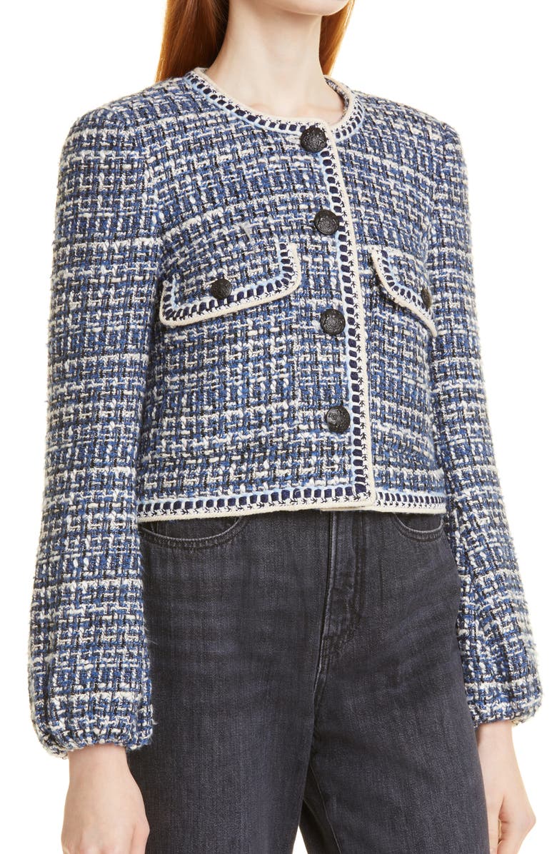 Veronica Beard Brim Cotton Blend Tweed Jacket, Alternate, color, Blue Multi