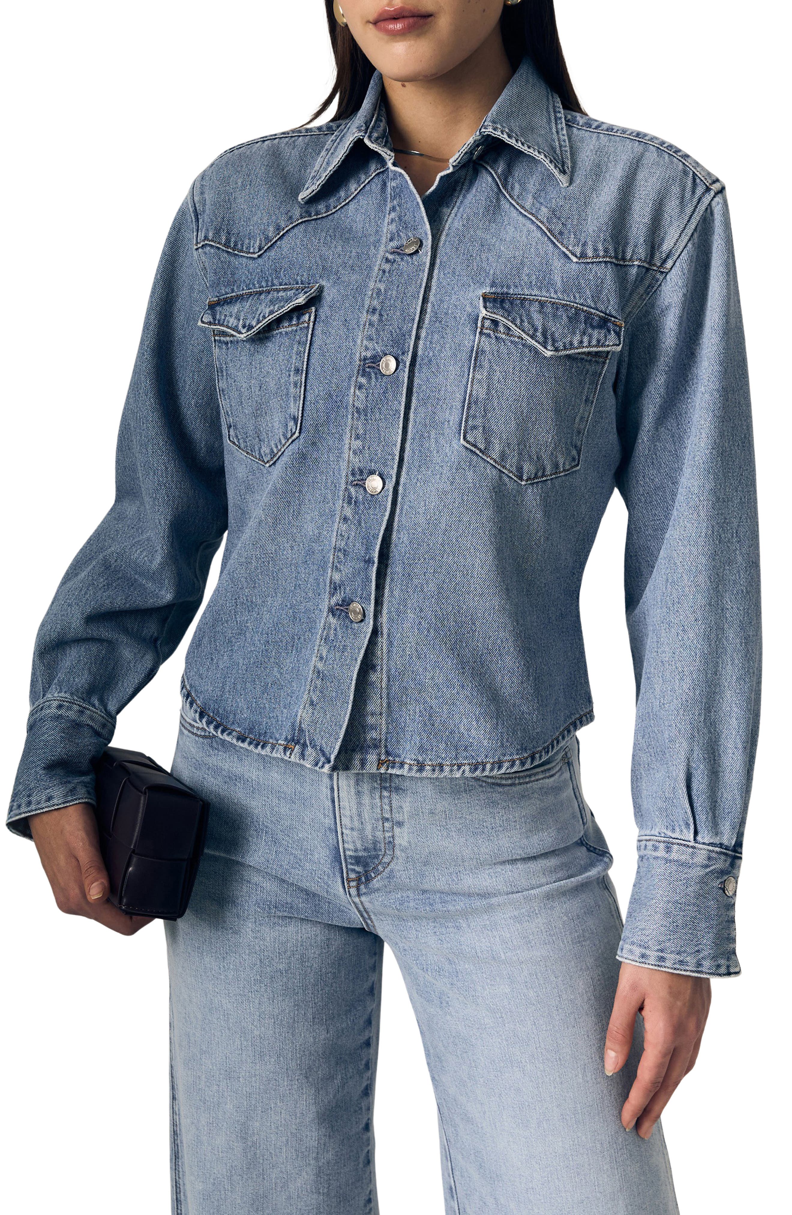 Le Jean Martha Western Denim Button-up Shirt In Blue