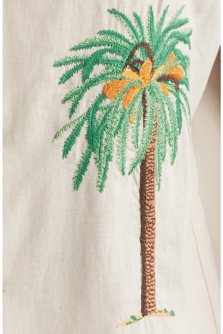 Palm Tree Linen Blend Button-Up Shirt, Alternate, color, BEIGE