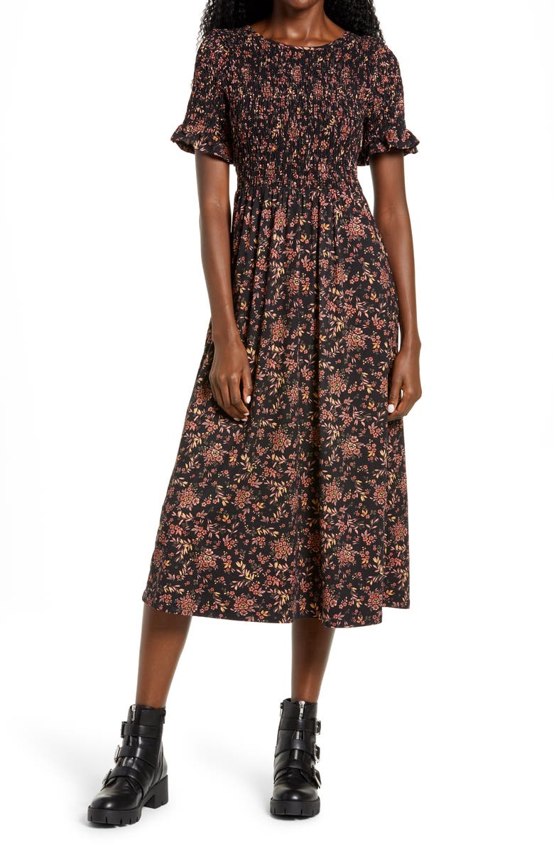 Good Luck Gem Floral Smocked Dress, Main, color, 