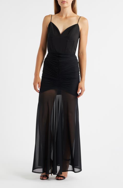 Azura Corset Bodice Sheer Hem Cocktail Maxi Dress