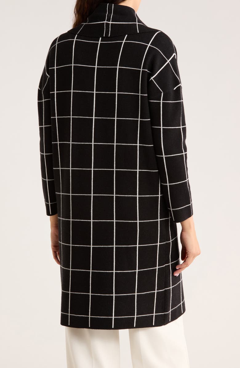 BY DESIGN Alicia Open Front Long Cardigan, Alternate, color, Black/ White Windowpane