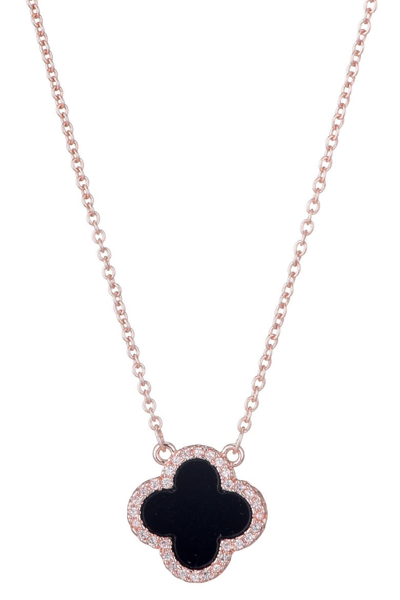 Cubic Zirconia Clover Pendant Necklace, Main, color, BLACK