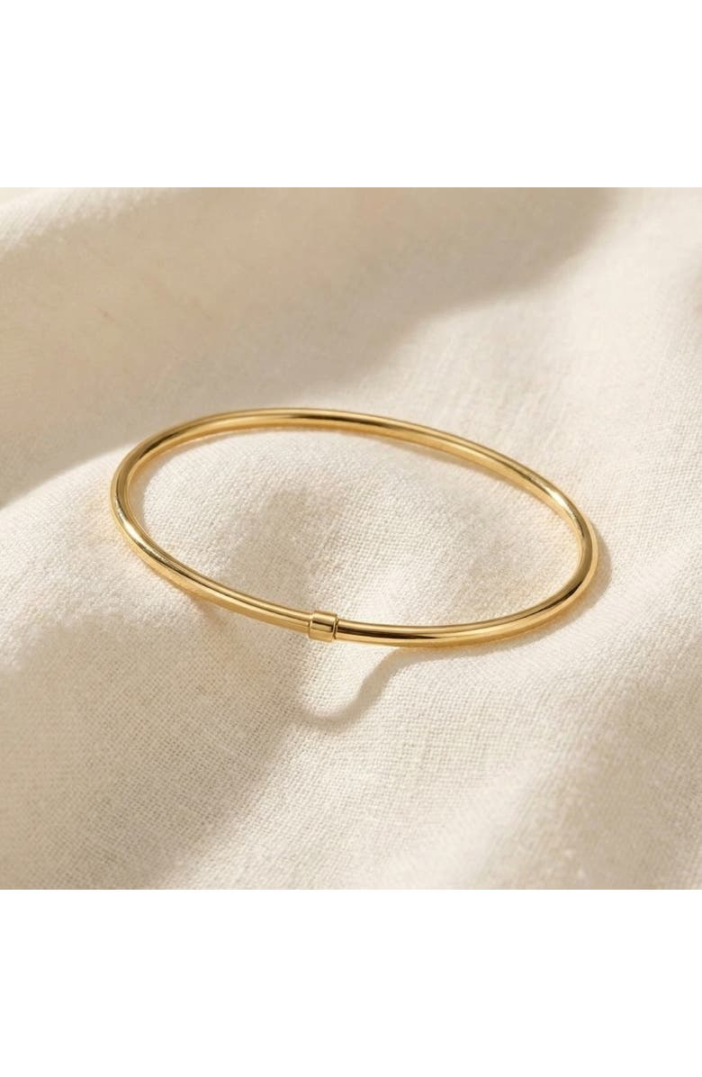 Bliss Diamond 18K Gold Plated Silver Polished 3mm Slip-On Bangle Bracelet Lightweight, Alternate, color, 18K Yellow Gold