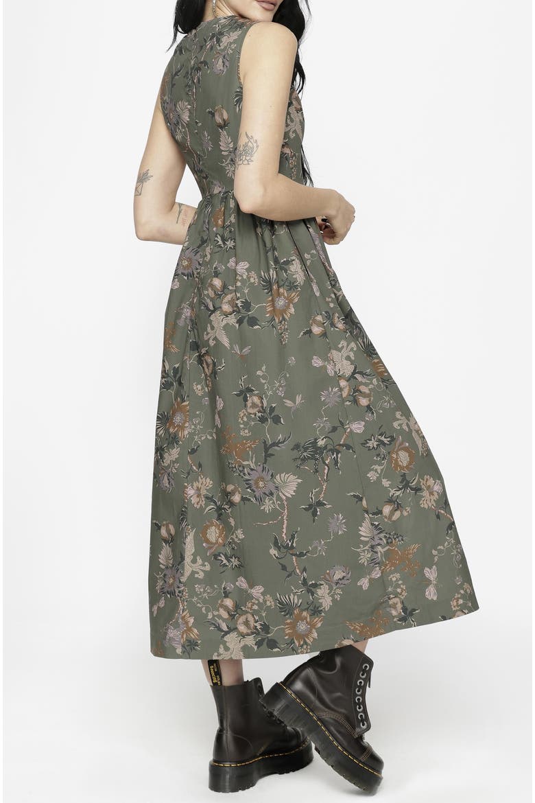 Poison Eden Print Cut Out Midi Dress, Alternate, color, Green