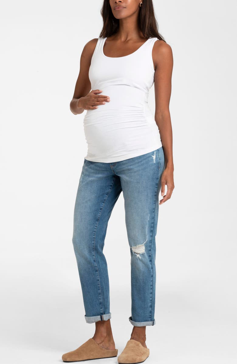 Seraphine Over the Bump Distressed Cuffed Maternity Jeans, Alternate, color, 