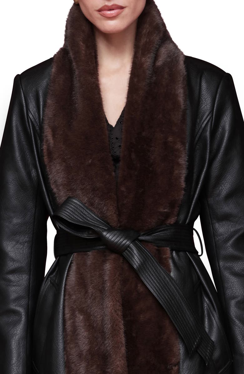 Avec Les Filles Shawl Collar Faux Leather & Faux Fur Wrap Coat, Alternate, color, Black