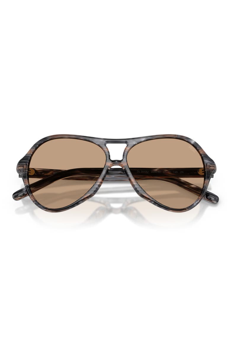 57mm Pilot Sunglasses, Alternate, color, STRIATED GREY / LIGHT BROWN