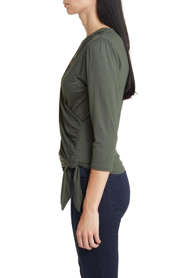 Faux Tie Wrap Top, Alternate, color, OLIVE