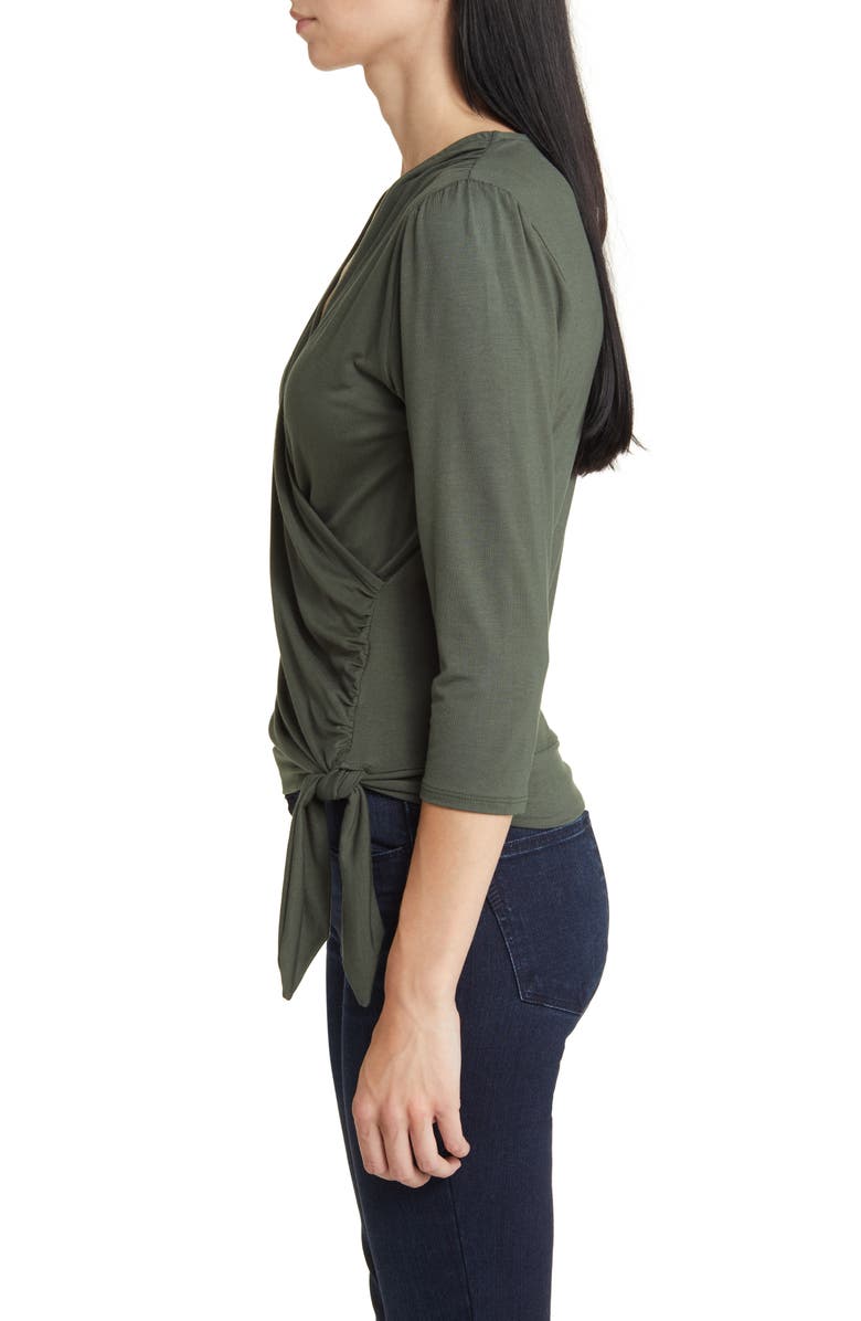 Loveappella Faux Tie Wrap Top, Alternate, color, Olive