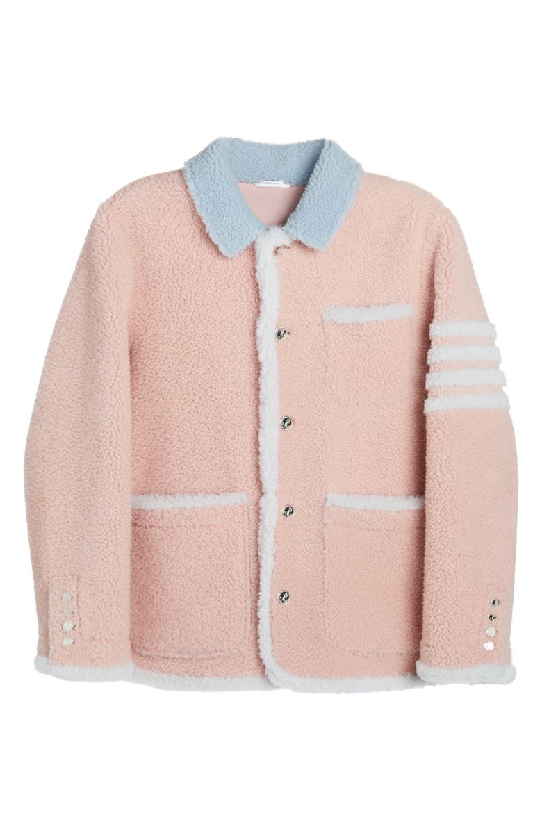 Thom Browne 4-Bar Genuine Shearling Shirt Jacket, Alternate, color,