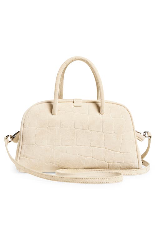 Jacquemus Le Petit Turismo Croc Embossed Suede Bowling Bag In White