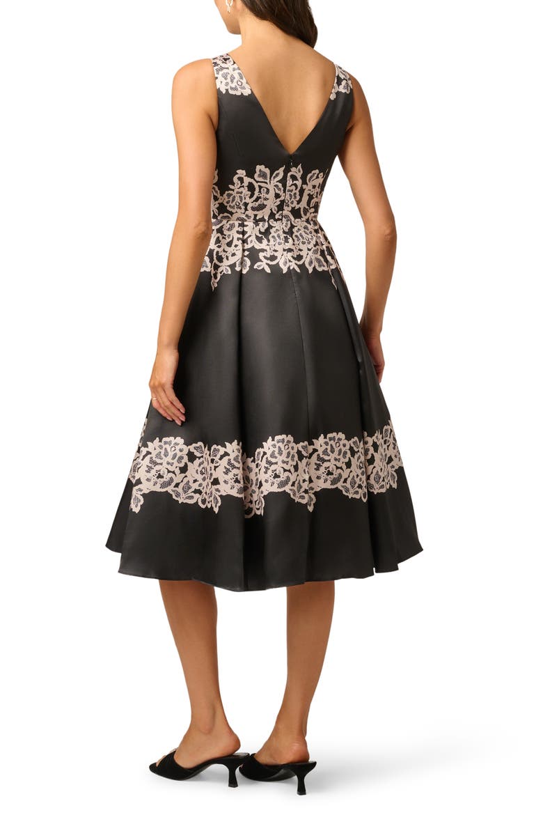 Lace Print Mikado Cocktail Dress, Alternate, color, BLACK/ ECRU