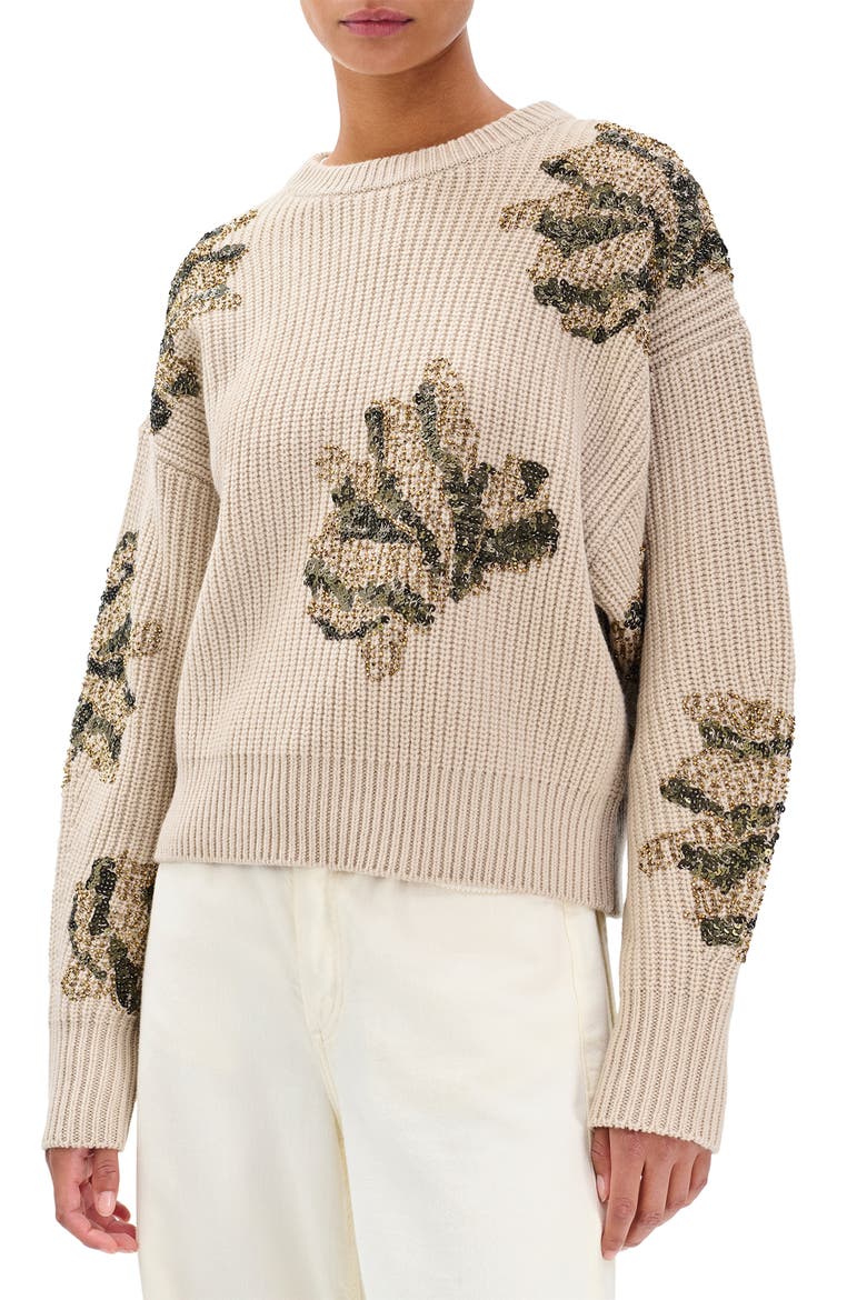 Julie Sequin Detail Wool Sweater, Main, color, BEIGE