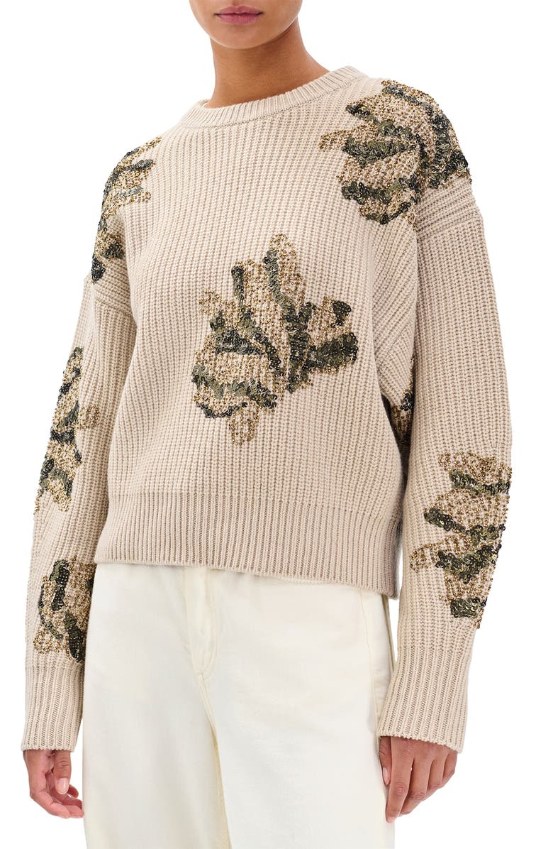 rag & bone Julie Sequin Detail Wool Sweater, Main, color, Beige