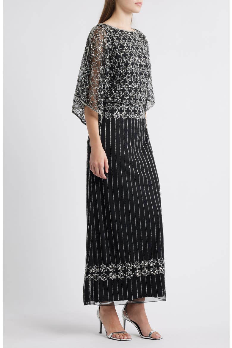 Beaded Mesh Gown, Alternate, color, BLACKSILVER 012