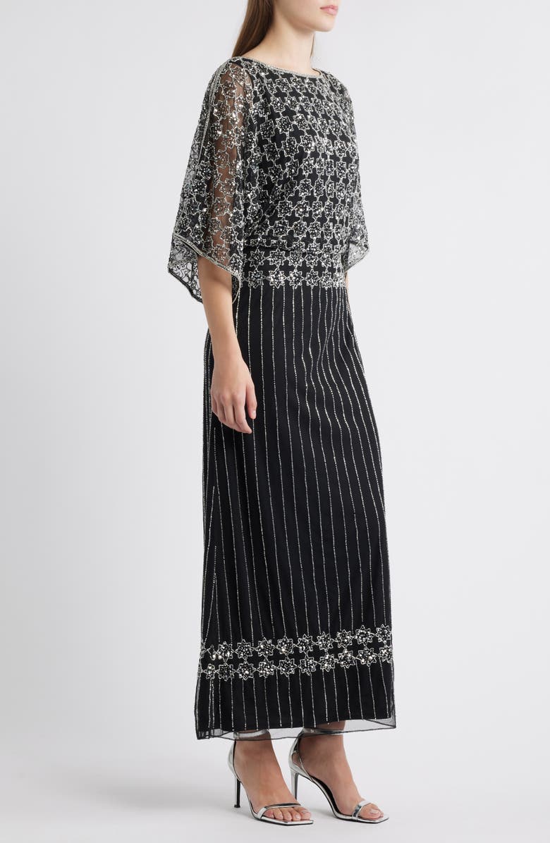 Pisarro Nights Beaded Mesh Gown, Alternate, color, Blacksilver 012