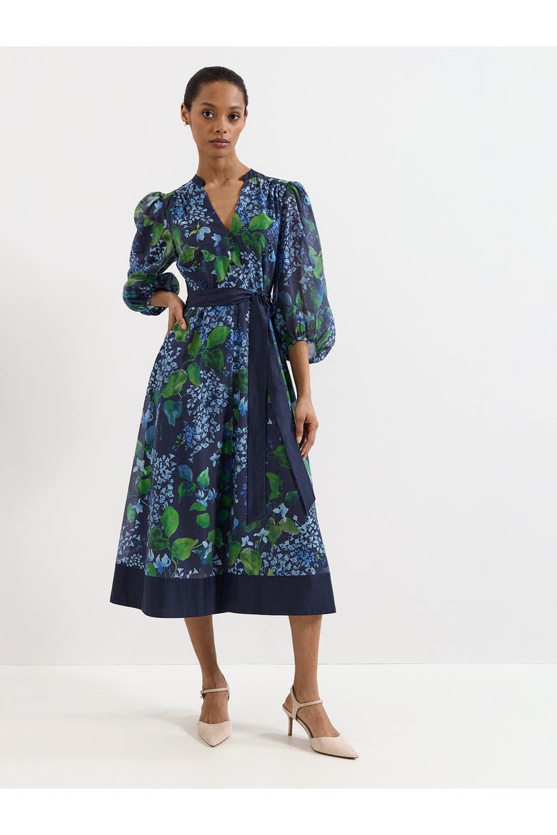 Nixie Printed Midi Wrap Dress, Main, color, Navy