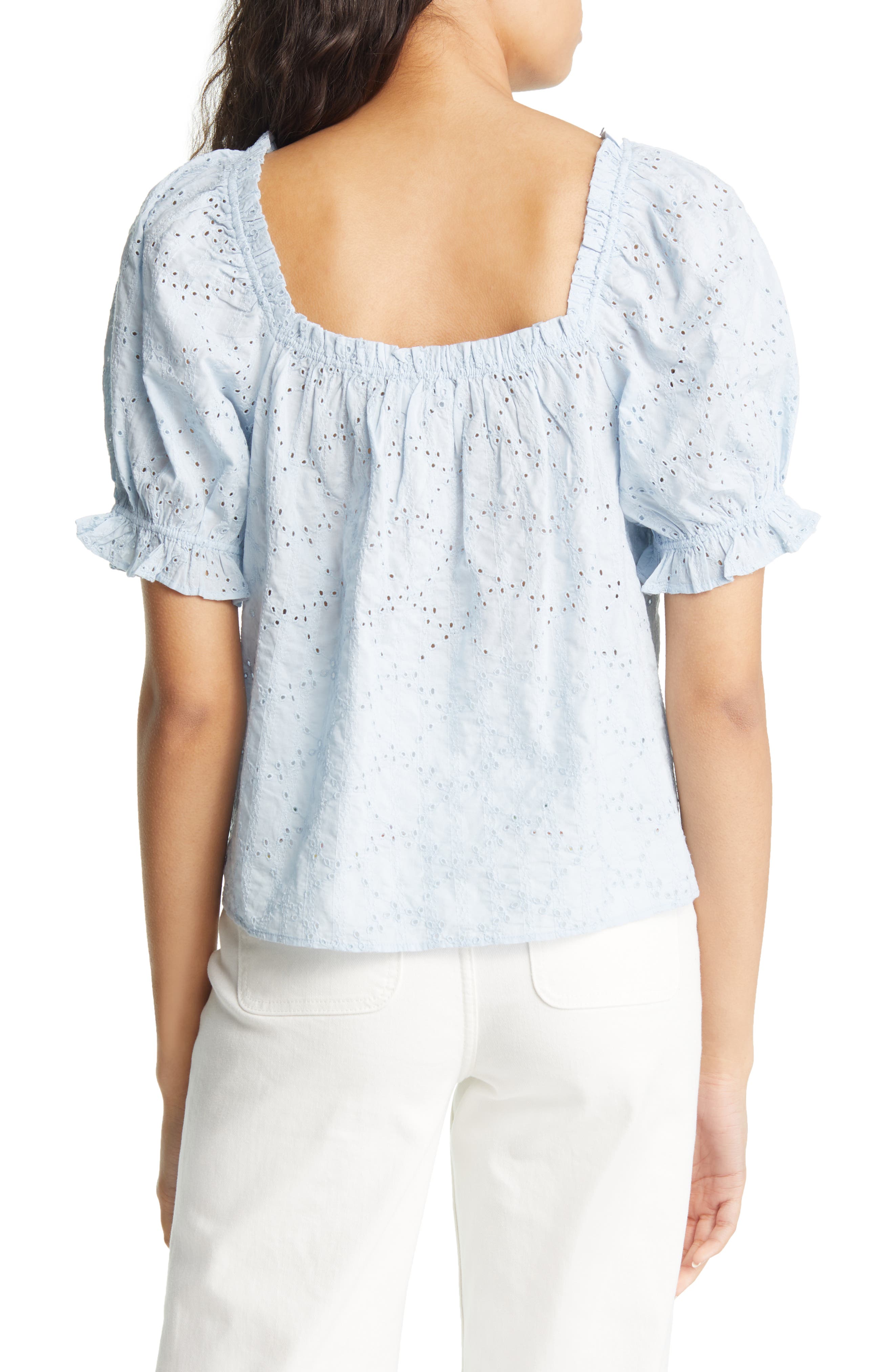 Puff Sleeve Cotton Eyelet Top - image 2