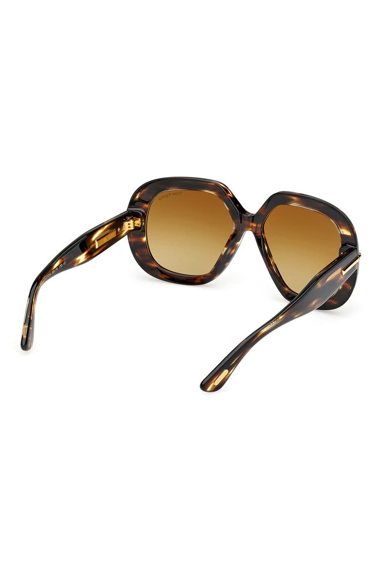 56mm Geometric Sunglasses, Alternate, color, BROWN STRIPED BEVELED/ BROWN