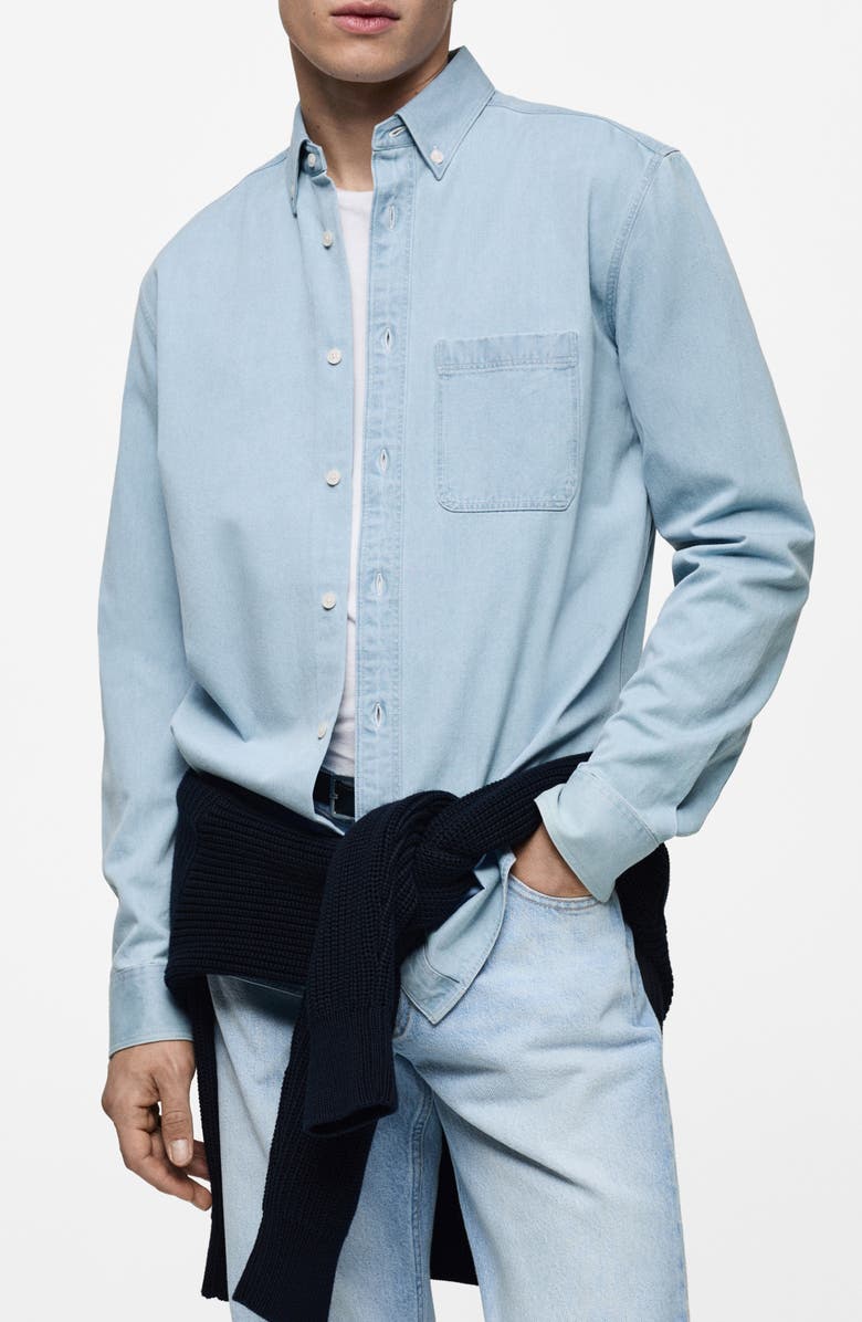 MANGO Regular Fit Denim Button-Up Shirt, Main, color, 