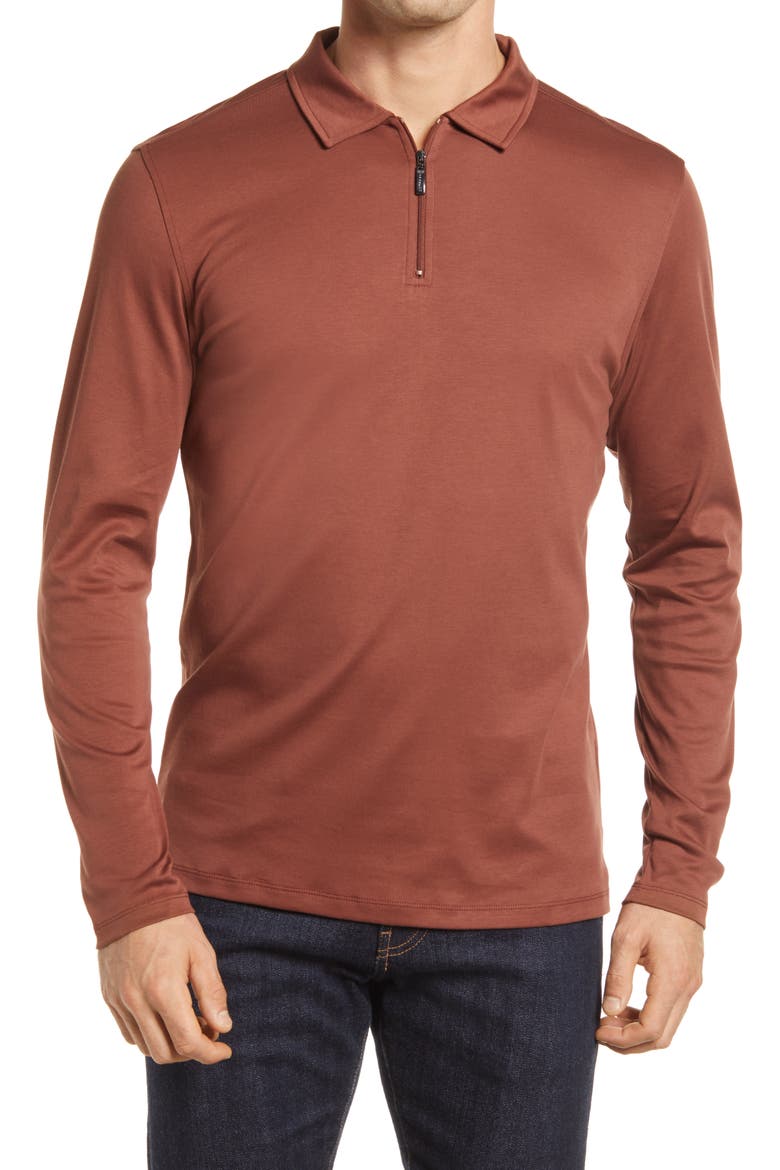 Georgia Long Sleeve Zip Polo, Main, color, RUST