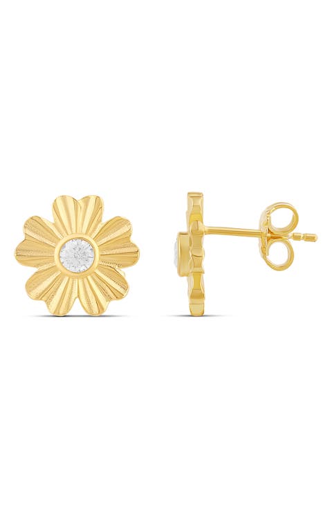 Fluted Flower Cubic Zirconia Stud Earrings