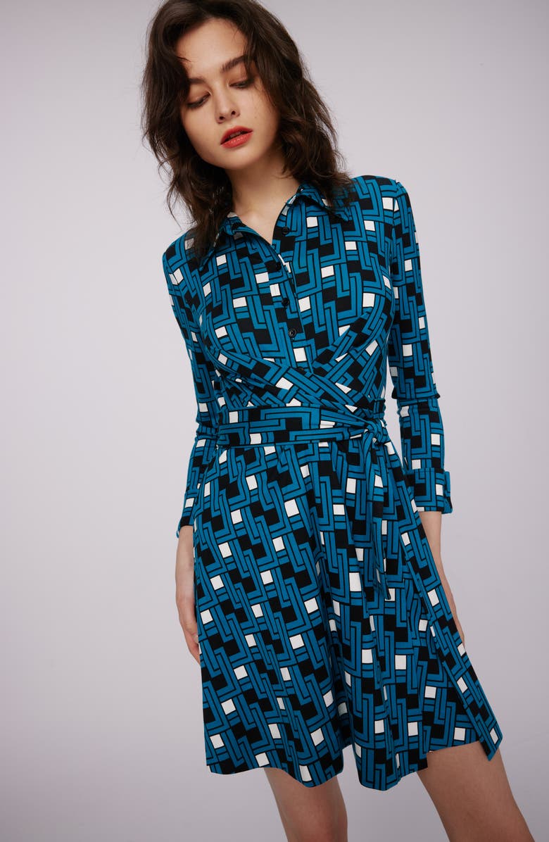 DVF Didi Geo Print Long Sleeve Wrap Shirtdress, Alternate, color, 