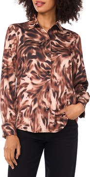 Vince Camuto Satin Long Sleeve Button-Up Shirt