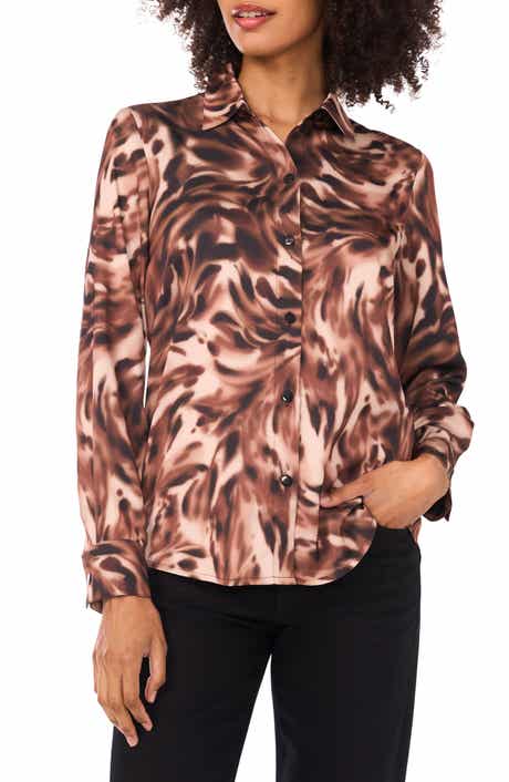 Vince Camuto Satin Long Sleeve Button-Up Shirt