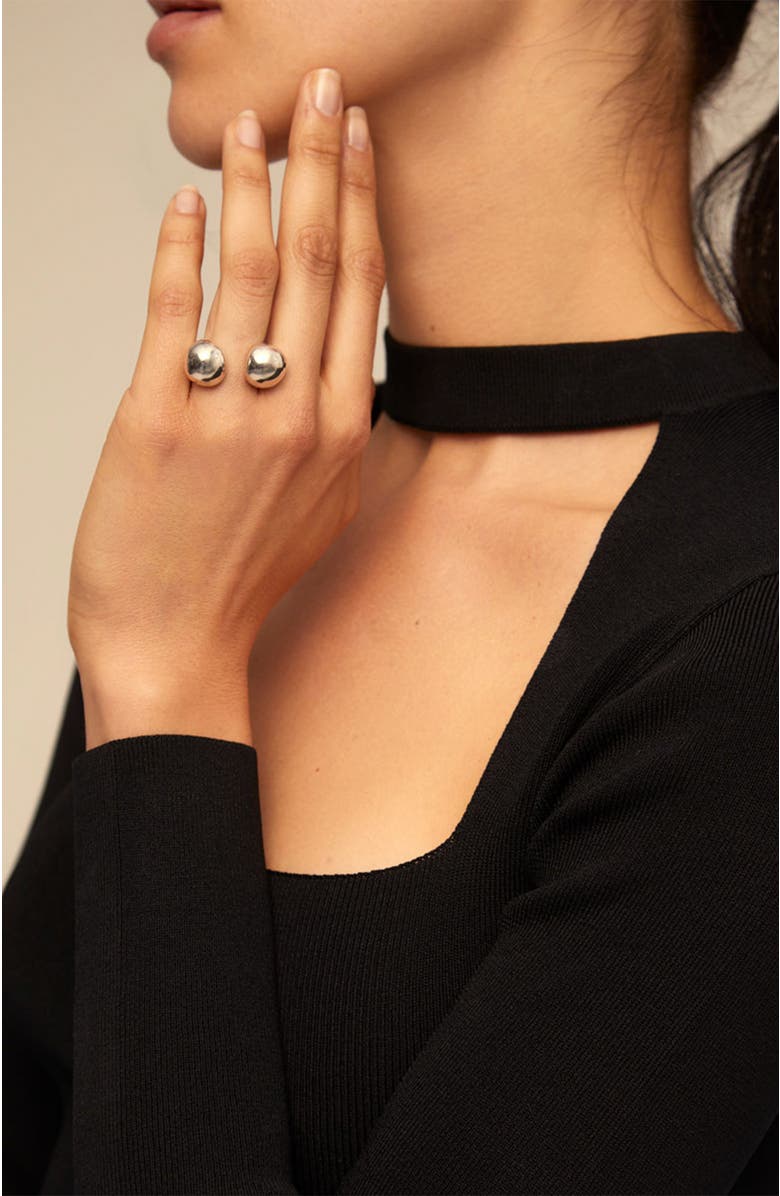 UNODE50 Open Ring with Two Beads, Alternate, color, Silver