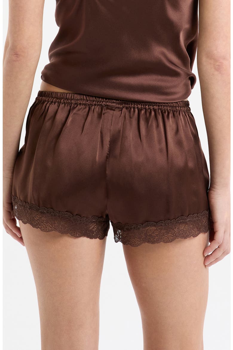 Milky Lace Trim Washable Silk Satin Pajama Shorts, Alternate, color, HENNA