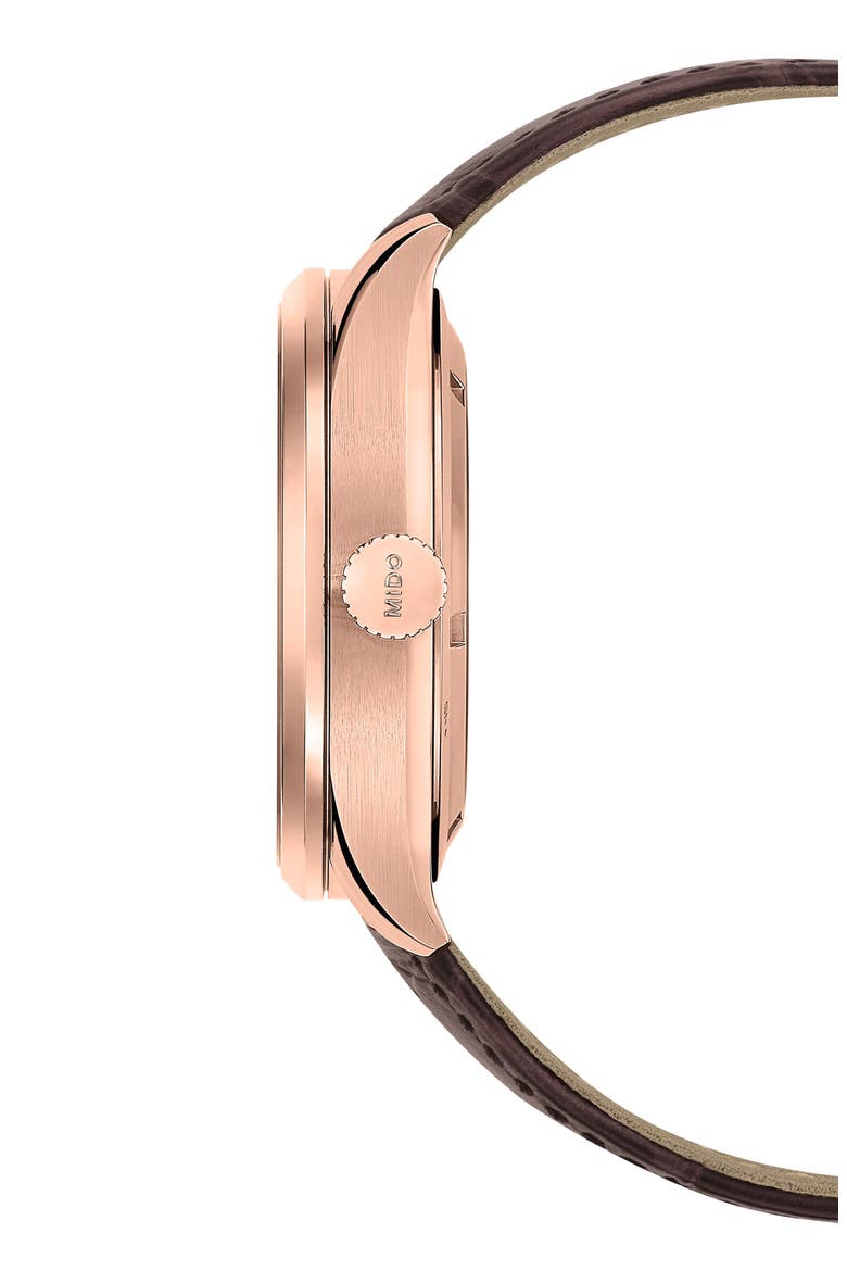 Multifort Skeleton Vertigo Rose Gold Tone Automatic Leather Strap Watch, 42mm, Alternate, color, BLACK