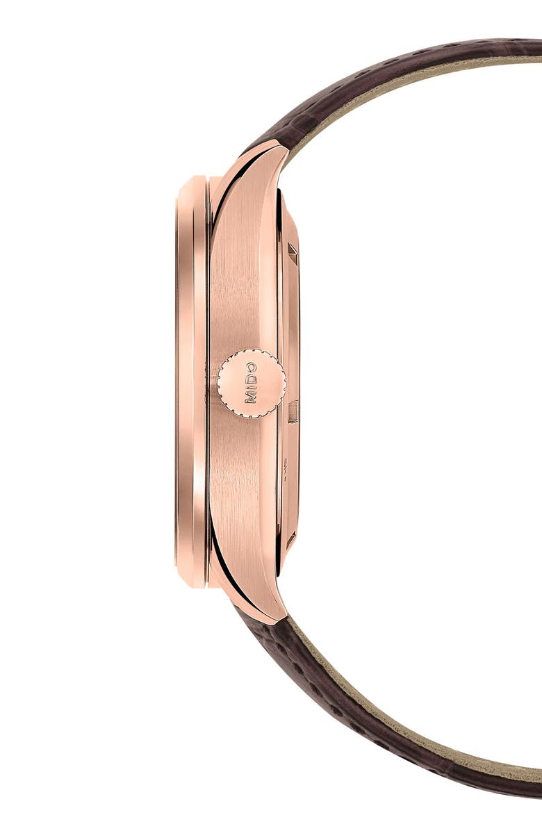 MIDO Multifort Skeleton Vertigo Rose Gold Tone Automatic Leather Strap Watch, 42mm, Alternate, color, 