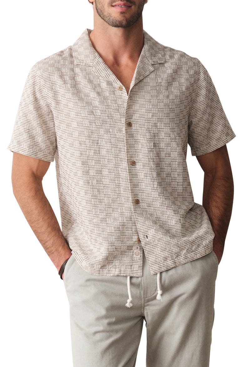 Dobby Resort Shirt, Main, color, NATURAL/ BROWN CHECK