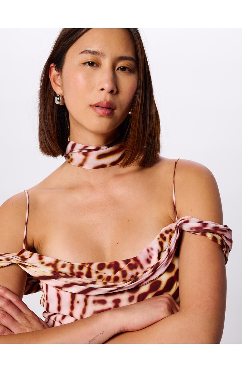 Whistles Orchid Print Scarf Midi Dress, Alternate, color, Pink/Multi