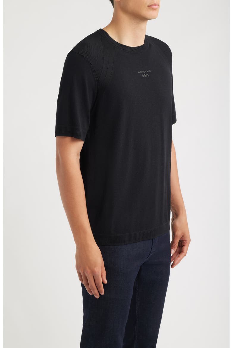 Porsche Spirit 70 Logo Short Sleeve Sweater, Alternate, color, BLACK