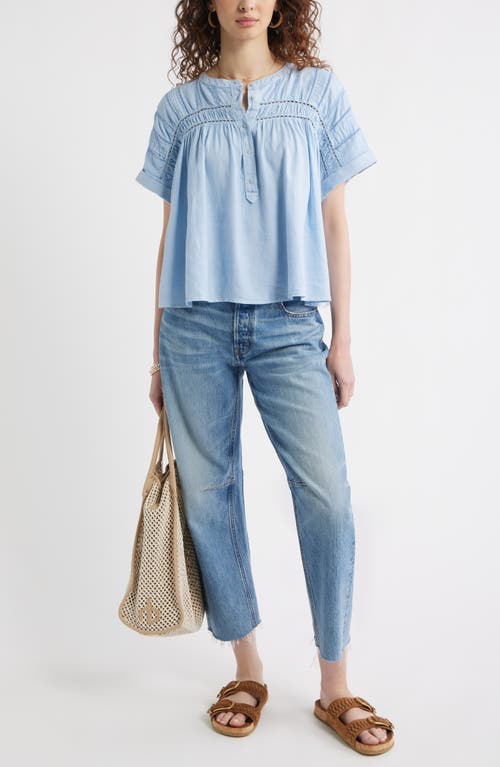Treasure & Bond Pintuck Linen Blend Popover Top In Blue