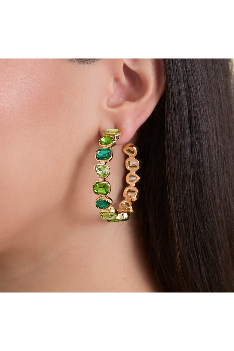 Gold-Tone Green Stone Hoop Earrings, Alternate, color, Green
