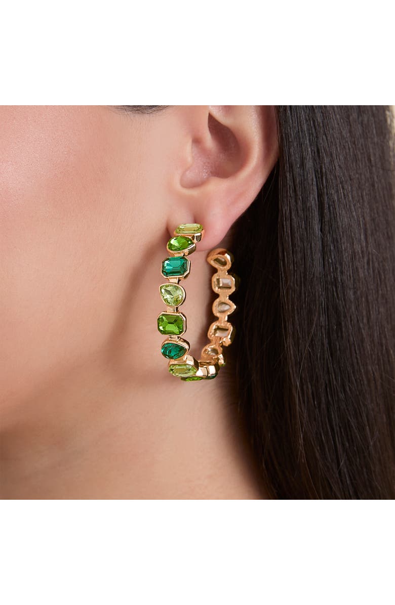 Jessica Simpson Gold-Tone Green Stone Hoop Earrings, Alternate, color, Green