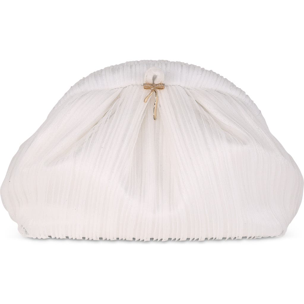 Jewel Badgley Mischka Vale Pleated Tulle And Satin Mini Pouch Clutch In White