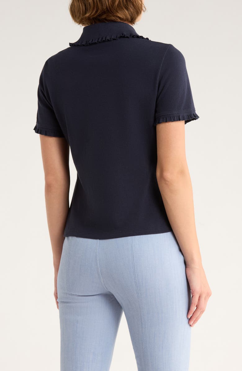 Cinq à Sept Aster Crystal Button Cotton Polo Shirt, Alternate, color, Navy