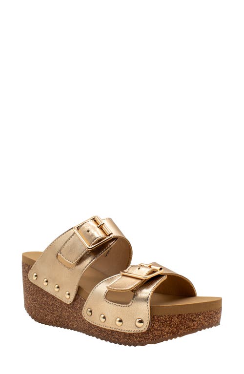 Volatile Gertrude Platform Wedge Slide Sandal In Gold