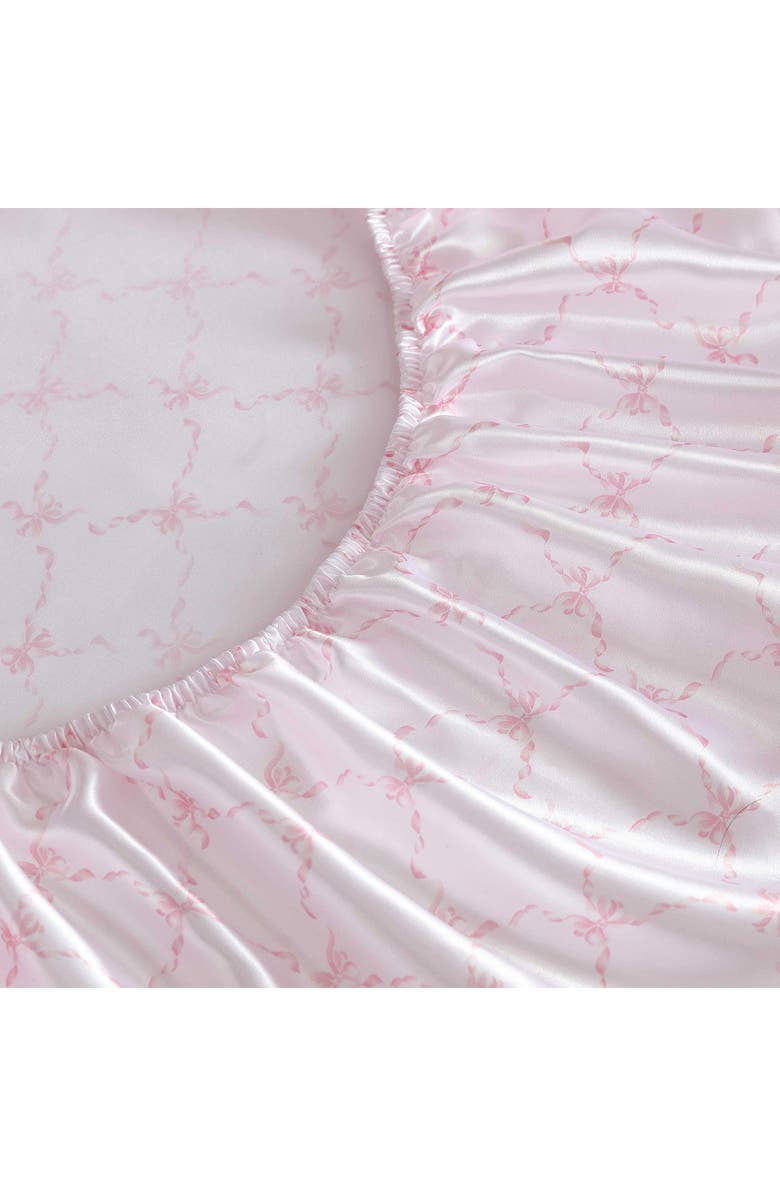 Laura Ashley Bow Ribbon 200 Thread Count Satin Sheet Set, Alternate, color, Light Pink