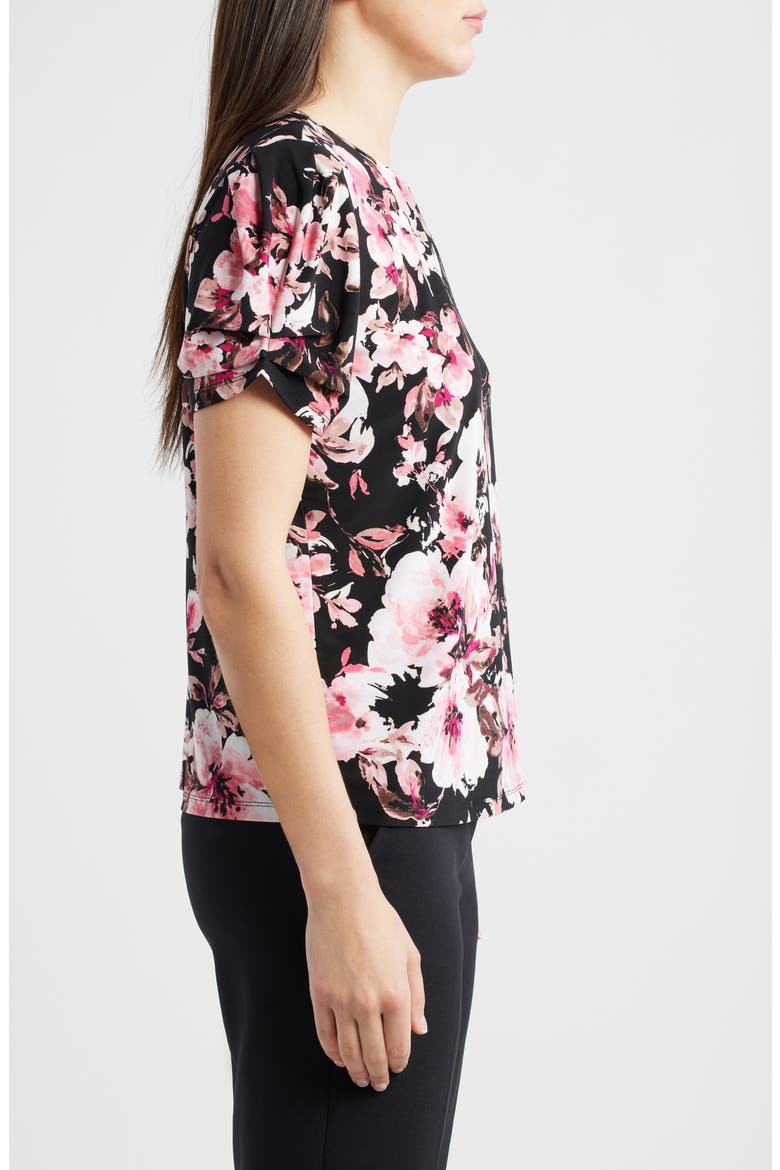 Floral Print Pleated Sleeve Top, Alternate, color, ANNE BLACK MULTI