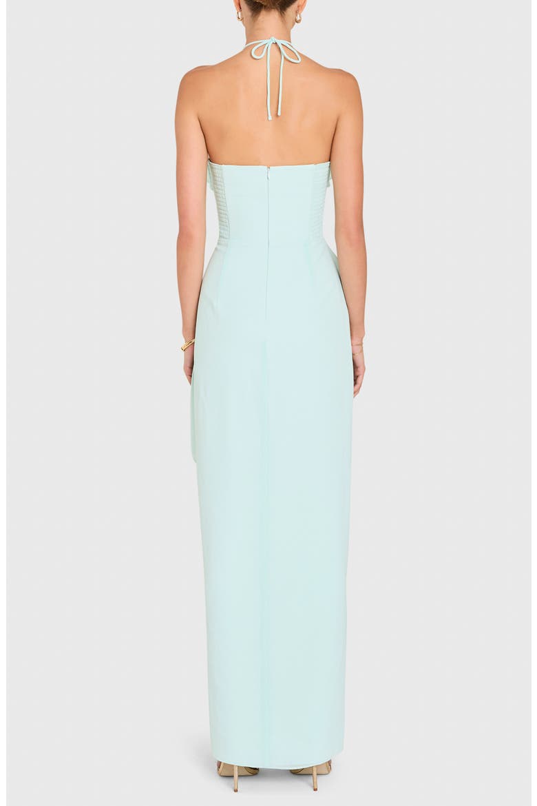 Alessandra Halter Neck Ruffle Trim Gown, Alternate, color, CLOUD
