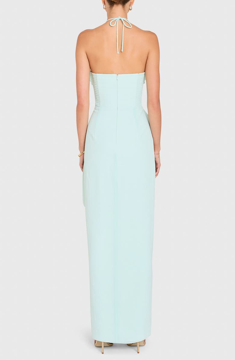 Amanda Uprichard Alessandra Halter Neck Ruffle Trim Gown, Alternate, color, Cloud