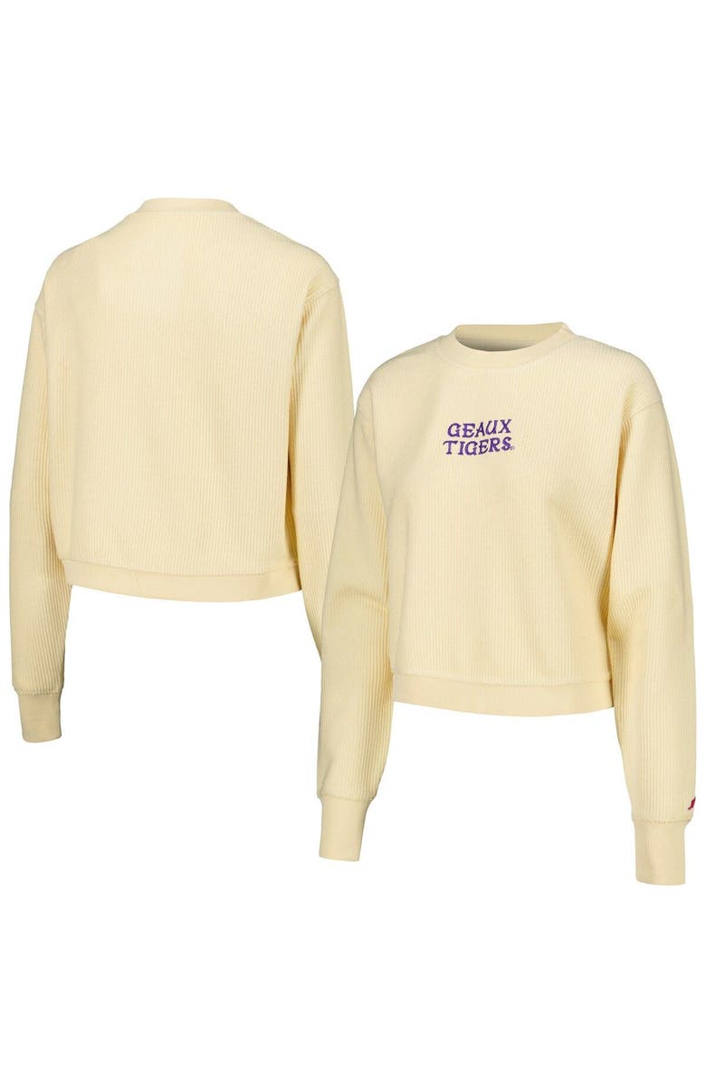 LEAGUE COLLEGIATE WEAR Women's League Collegiate Wear Cream LSU Tigers Timber Cropped Pullover Sweatshirt, Main, color, Cream