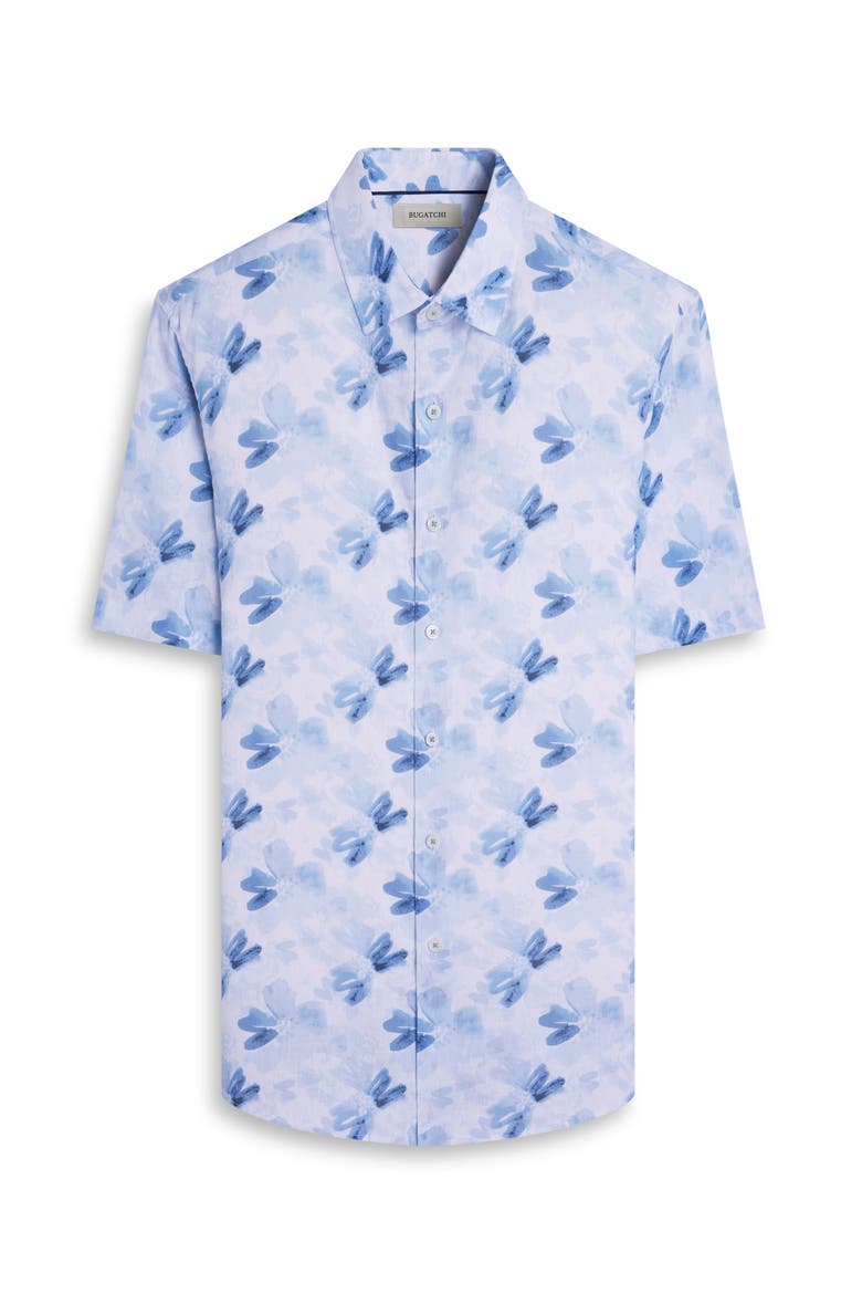 Orson Shaped Fit Abstract Floral Short Sleeve Linen & Cotton Button-Up Shirt, Alternate, color, CLASSIC BLUE